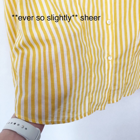 ASOS Noisy May Yellow White Stripe Ruffle Blouse Button Down Cotton Top XSmall - Picture 11 of 16